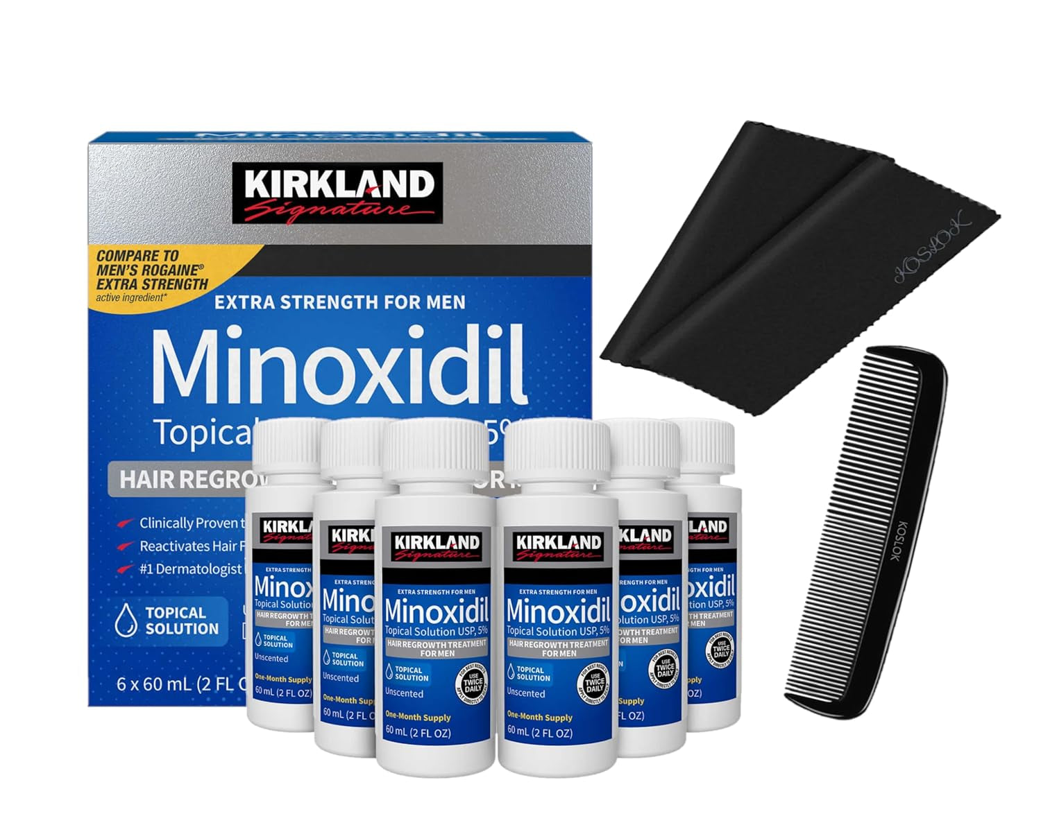 Minoxidil 5% for Men, Topical Solution Extra Strength Hair Regrowth Treatment, 6 Months Supply, Total 12 Fl Oz, Dropper Applicator, Exclusive 2 Microfiber Cleaning Cloths and Comb Included