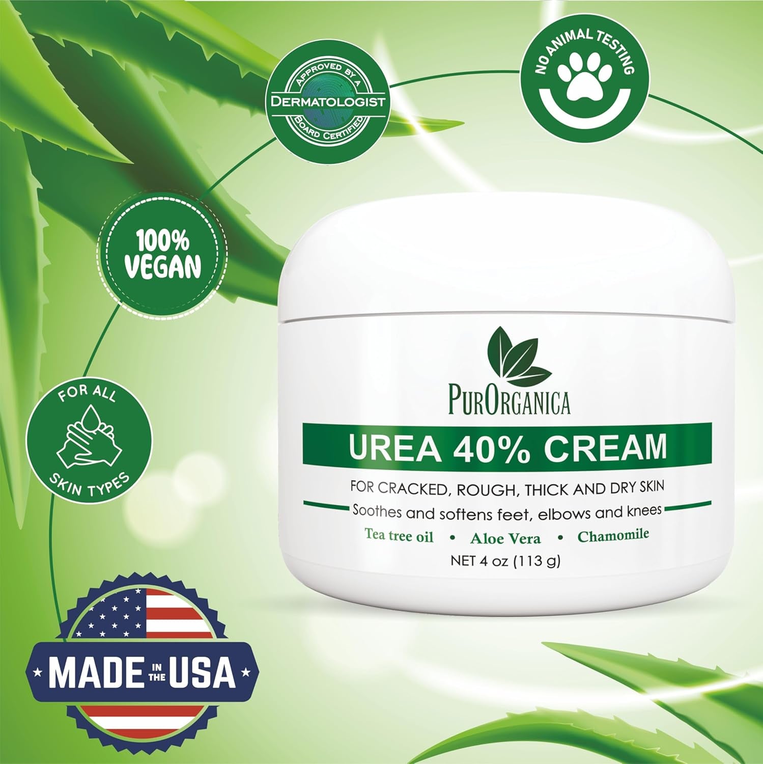 Urea 40% Cream – Made in USA – Foot Cream for Thick, Cracked, Rough, Dead & Dry Skin - Corn, Callus and Dead Skin Remover, Toenail Softener, Moisturizer for Feet, Elbows, Hands and Knees