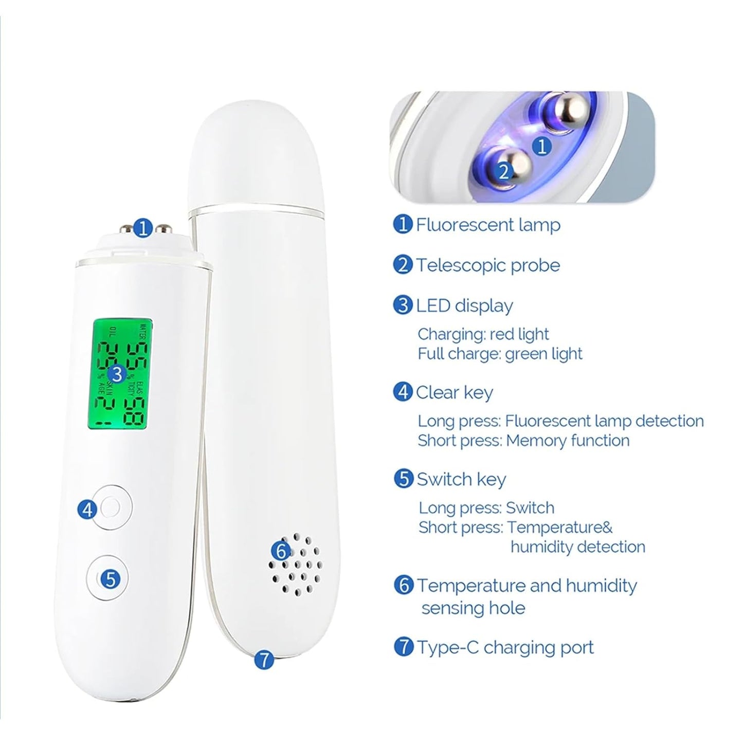 Hydration Monitor,Corneometer Skin Hydration Meter,Skin Analyzer Machine Professional,Multifunctional Hydration Test and Tracking Device for Skincare with Lcd,Skin Hydration Tester