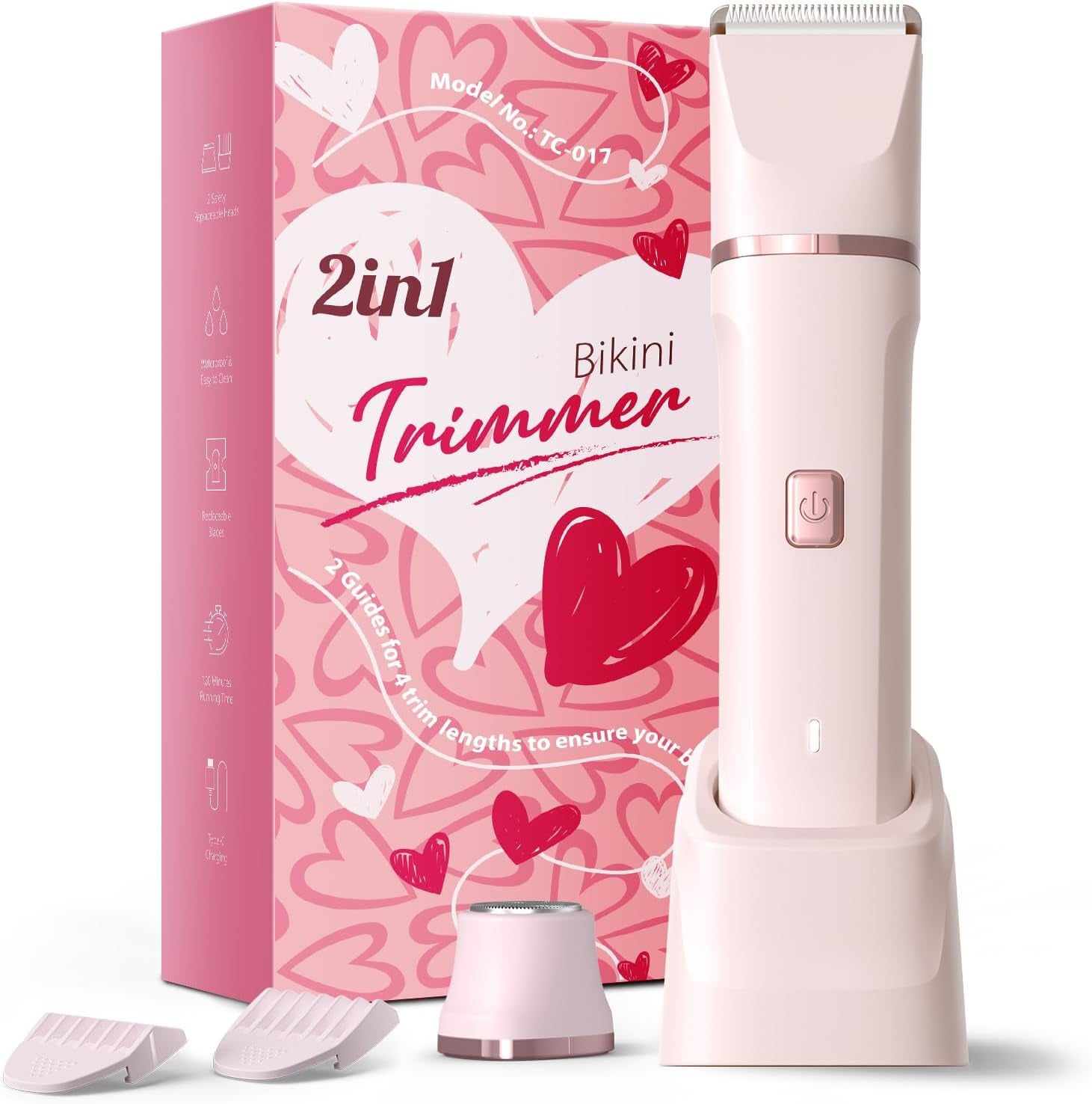 Bikini Trimmer for Women - Painless Electric Razors for Silk Skin,Cordless Body Shaver for Trip,Replaceable Lady Facial Razor, IPX7 Waterproof&Easy Cleaning, Ceramic Blade, USB Charge Dock Pink