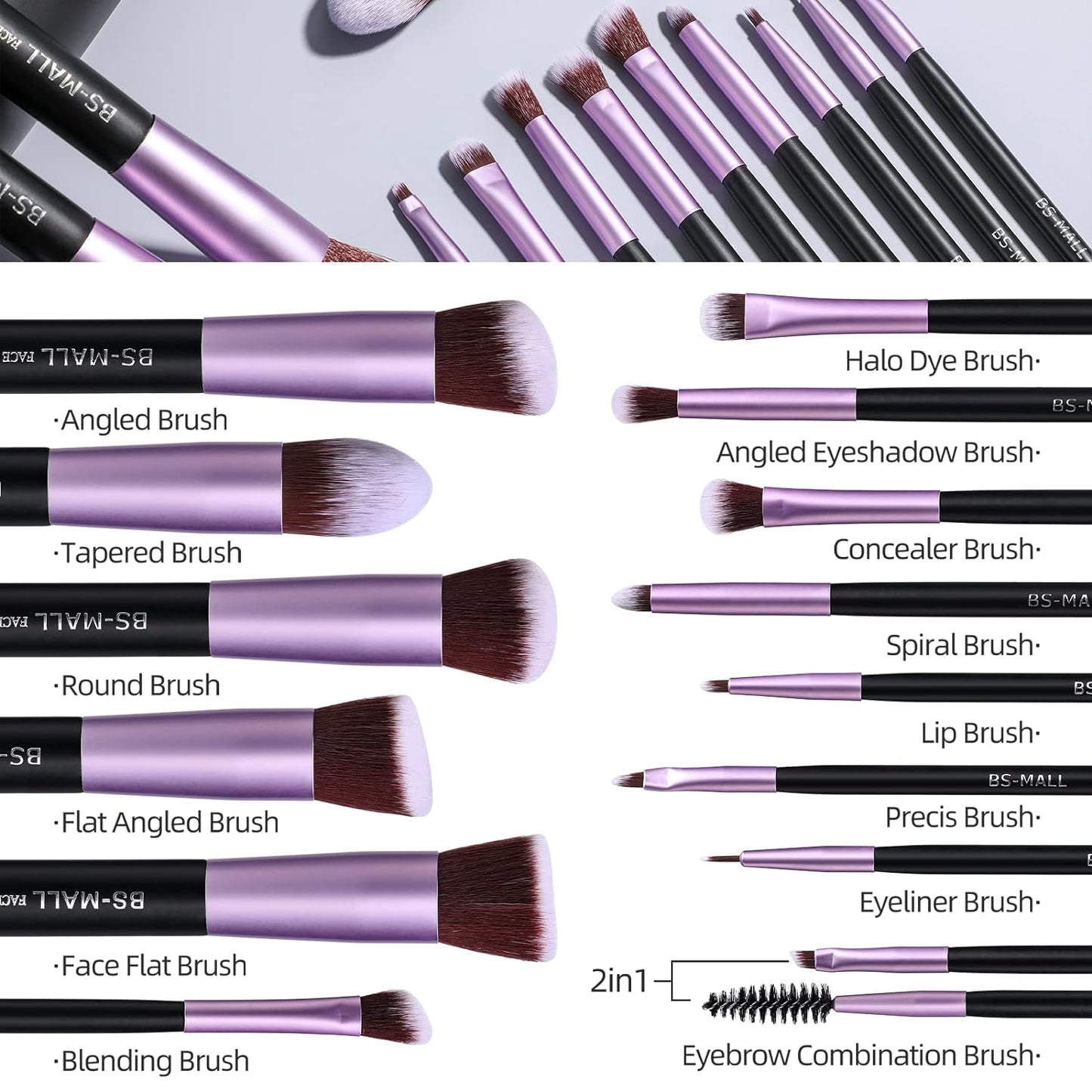 Makeup Brushes Premium Synthetic Foundation Powder Concealers Eye Shadows 14 Pcs Purple