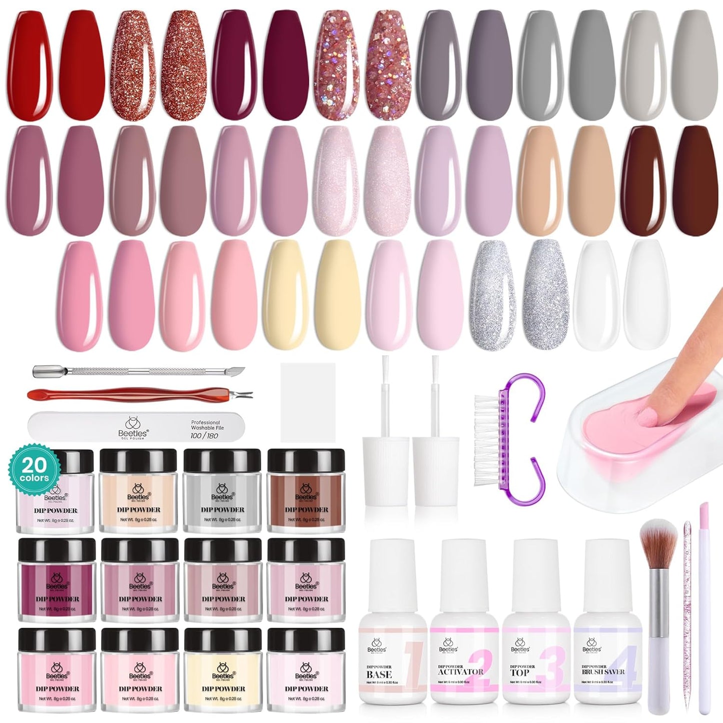 Beetles Dip Powder Liquid Set - 2 in 1 Dip Base & Top Coat and Activator, Dip Nail Liquid Set for Dipping Powders French Nail Design Dip Nail Kit Manicure Valentines Gift for Women, 0.51 Fl.Oz/Bot