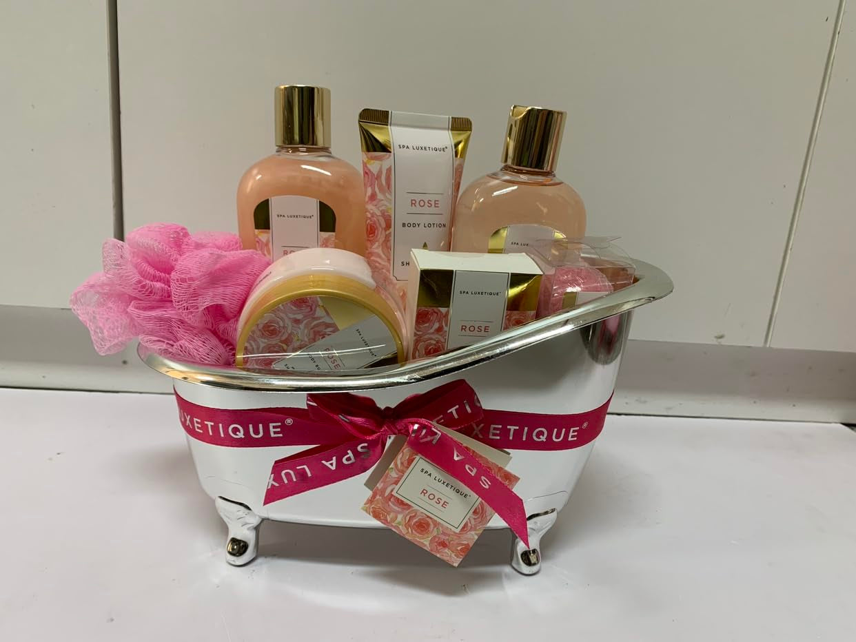 Gift Set for Women,  Bath Sets for Women Gift, 8 Pcs Rose Spa Basket Includes Bubble Bath, Shower Gel, Body Lotion, Birthday Spa Gifts, Mothers Day Gifts for Mom