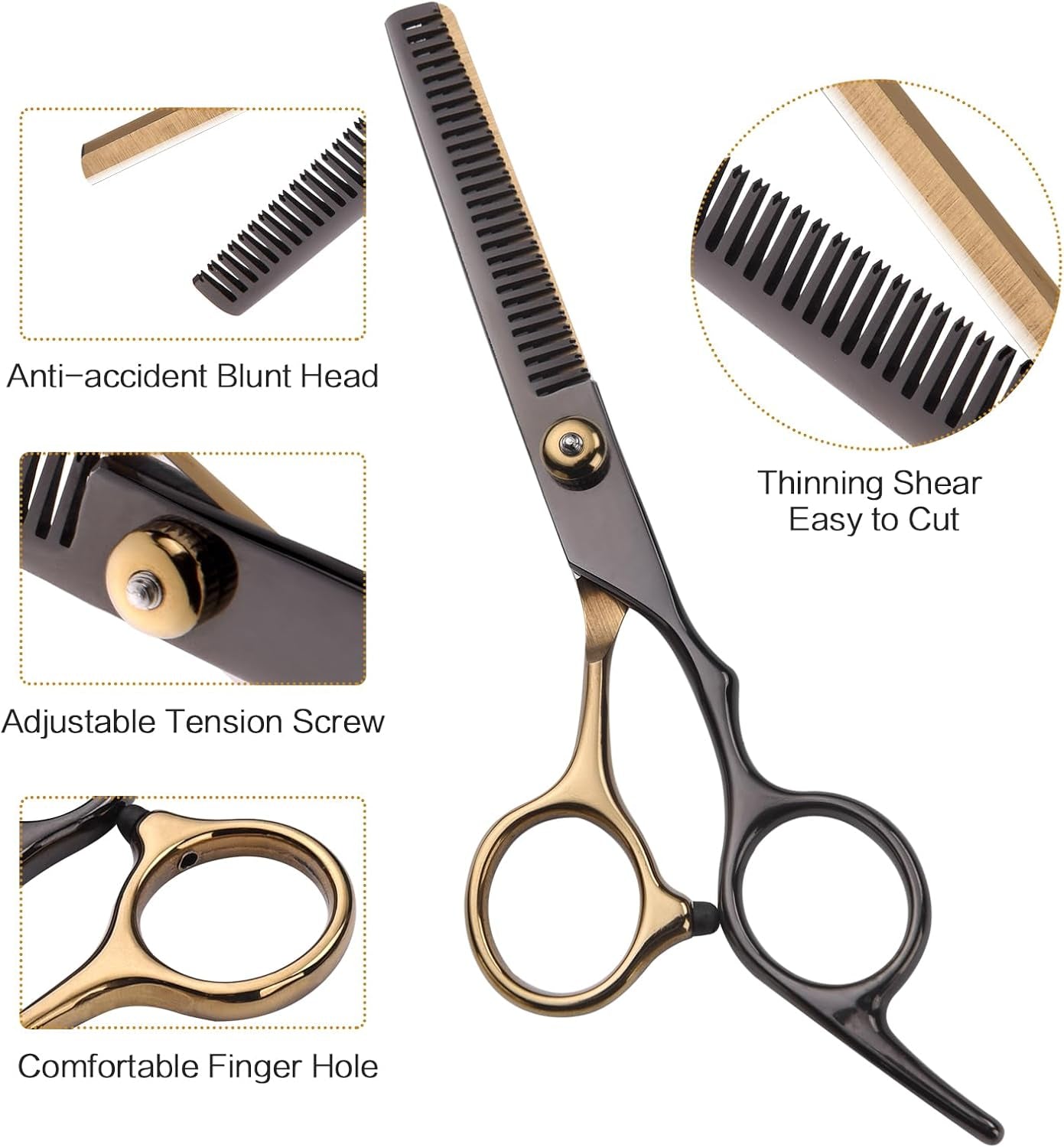 Hair Cutting Scissors Kit, Hair Scissors Professional Haircut Scissors with Stainless Steel Hair Shears, Thinning Shears, Haircut Accessories in Leather Case for Salon/Home- 10PCS Gold Black