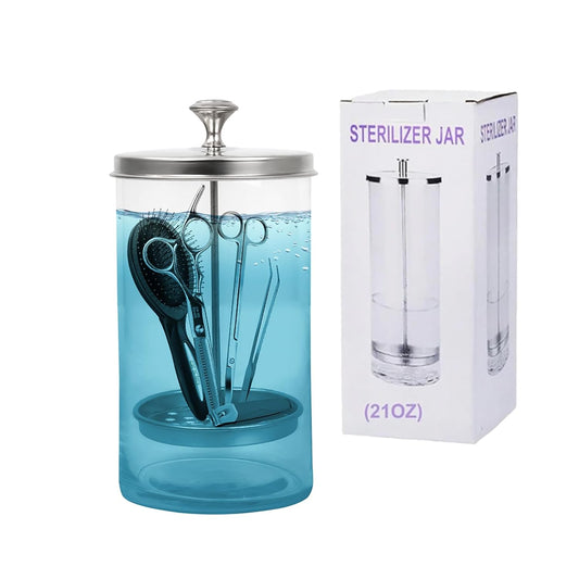 Barber Sterilizer Jar for Nail Tools, 21 Oz Glass Disinfectant Soaking Jar, Barber Cleaning Jar Glass Sterilization Container for Scissors, Tweezers, Clips, and Nail Tools