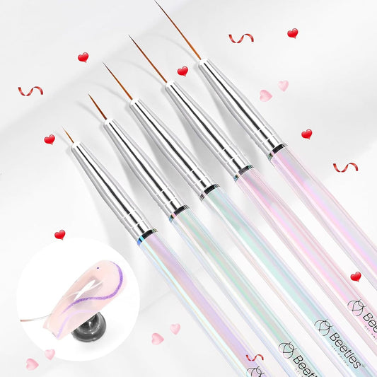 Beetles Nail Art Brushes, 5Pcs Nail Art Liner Brushes Set Painting Nail Drawing Tool for Long Lines, Details, Fine Drawing Sizes 7/11/15/20/25Mm Diamond Application Valentine'S Day Gift for Women