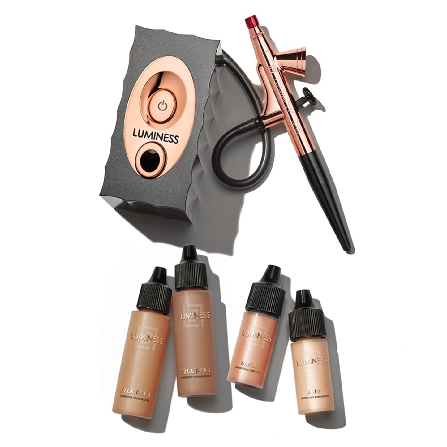 Air Icon Makeup Airbrush System and 4-Piece Foundation Starter Kit, Medium Coverage - Quick, Easy & Long Lasting Application - Includes Silk 4-In-1 Foundation, Highlighter & Blush