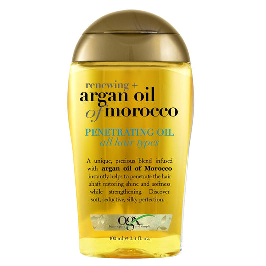 Renewing + Argan Oil of Morocco Penetrating Hair Oil Treatment, Moisturizing & Strengthening Silky Oil for All Hair Types, Paraben-Free, Sulfated-Surfactants Free, 3.3 Fl Oz