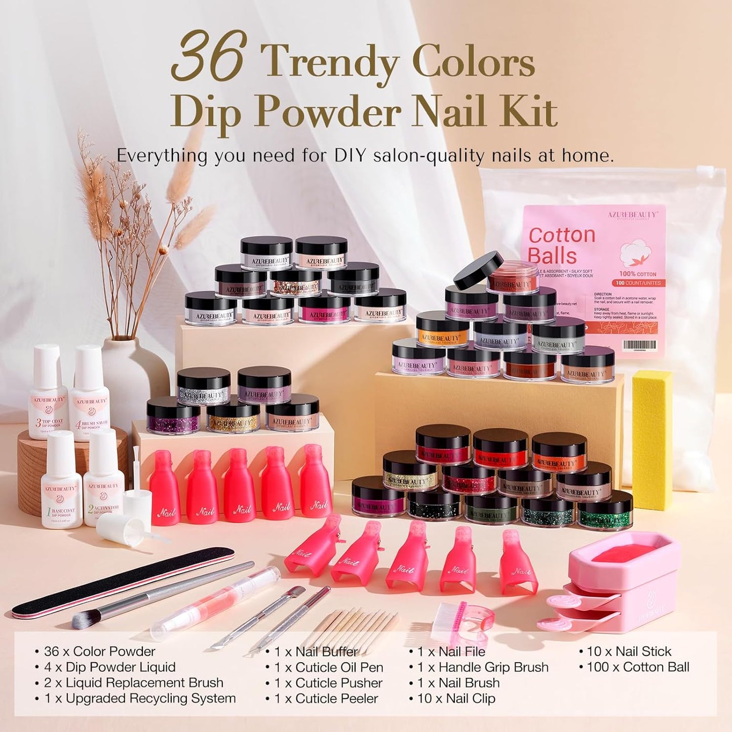 170PCS Dip Nails Powder Nail Kit Purple Green Polarized Pink Shimmery Fall Winter 36 Colors Dipping Powder with Base Top Coat Activator Dip Liquid Set Nail Removal Accessories Starter Set