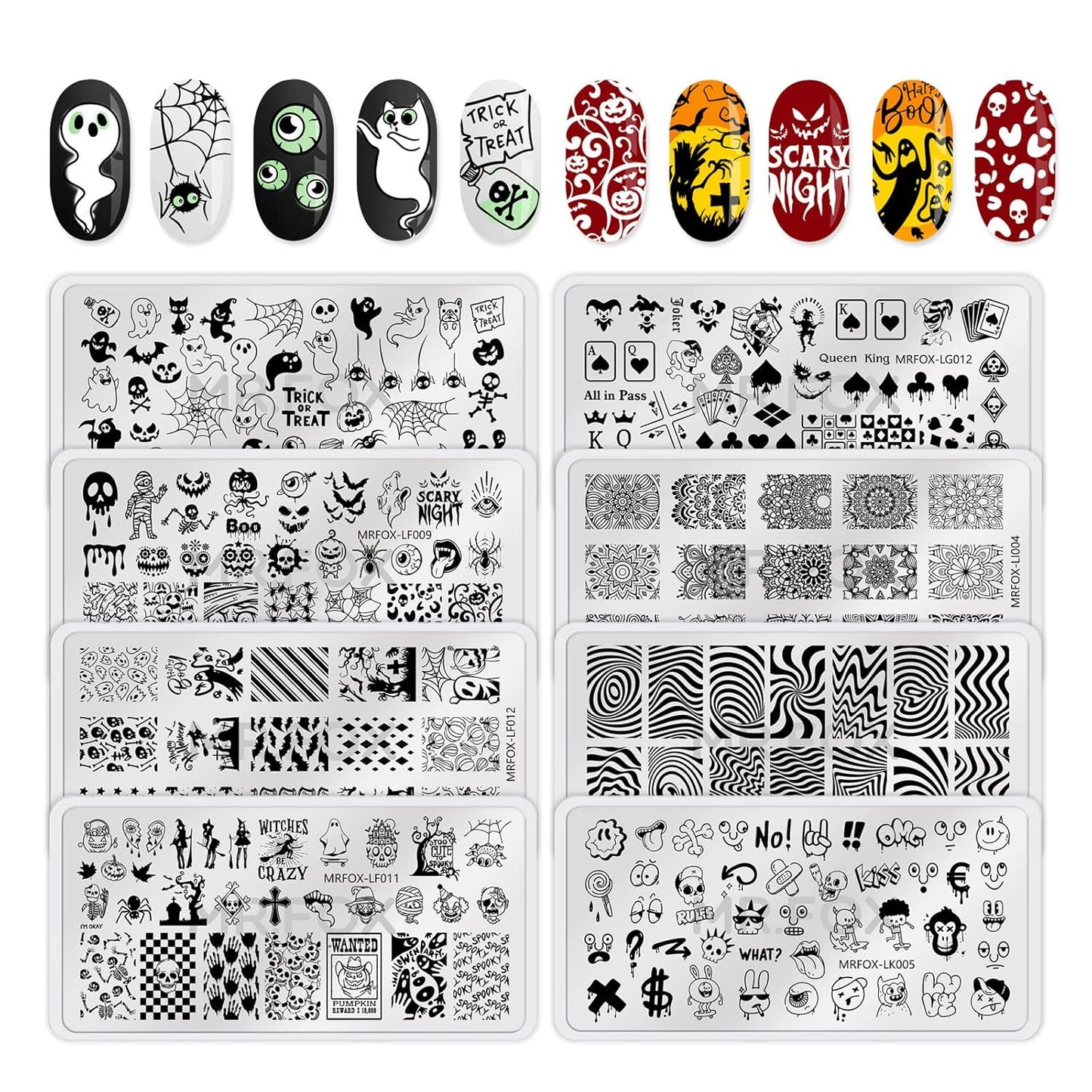 MRFOX 5 Pcs Nail Plates Stamping Set Marbled Punk Spider Web Heart Star Theme Leaf Nail Art DIY Stamping Template