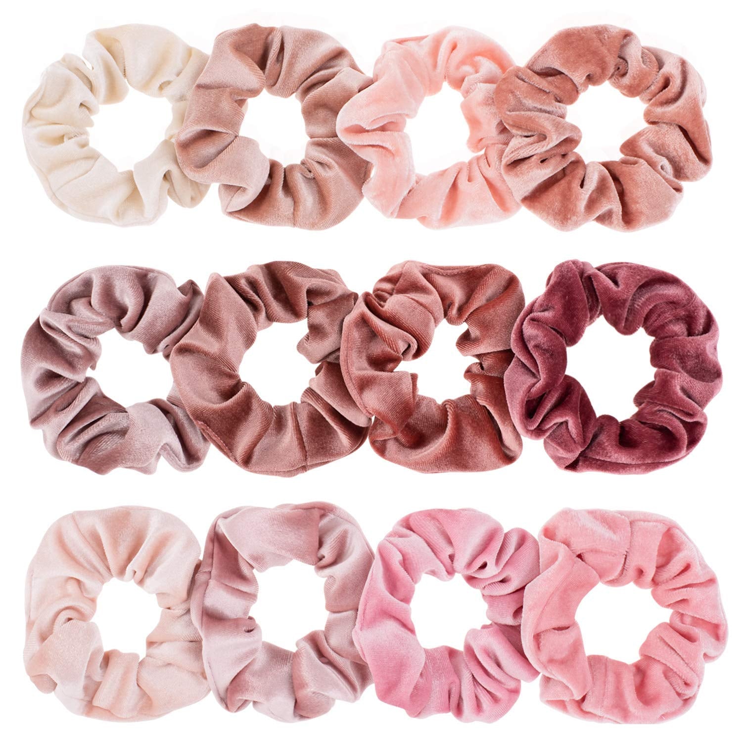 12Pcs Blush Theme Scrunchies Velvet Elastics for Women Pink Bobbles Soft Lovers Scrunchy Classic Thick Hair Bands Ties Gifts for Teenage Girls