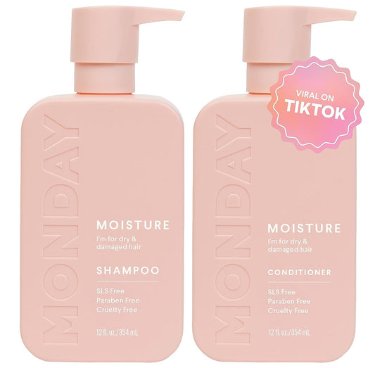 Moisture Shampoo + Conditioner Set for Dry, Coarse, Stressed, Coily & Curly Hair, Made from Coconut Oil, Rice Protein, Shea Butter, & Vitamin E, All-Natural, 12 Fl Oz (Pack of 2)