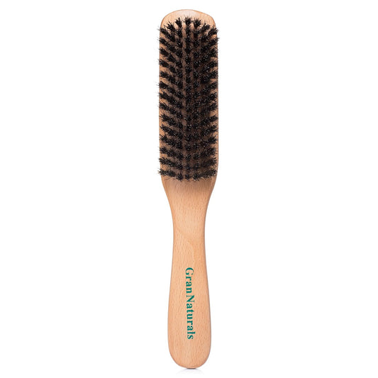 Boar Bristle Slick Back Hair Brush - Soft/Medium Smoothing Hairbrush to Style, Polish, & Lay Hair down Flat to Create a Sleek Frizz Free Hairstyle for Women and Men - Wooden Handle