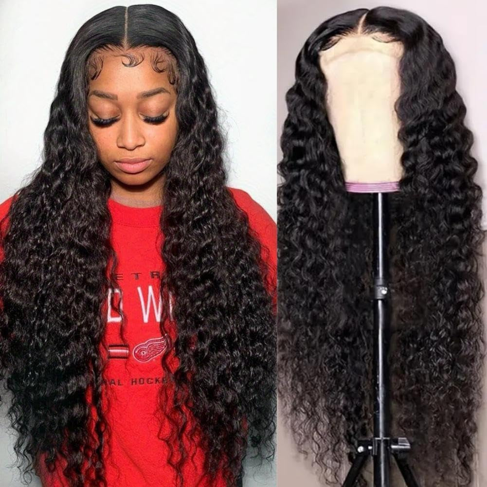 28 Inch Deep Wave Lace Front Wigs Human Hair Pre Plucked 13X4 HD Transparent Lace Frontal Wigs Human Hair 180% Density Deep Curly Glueless Wigs Human Hair for Women