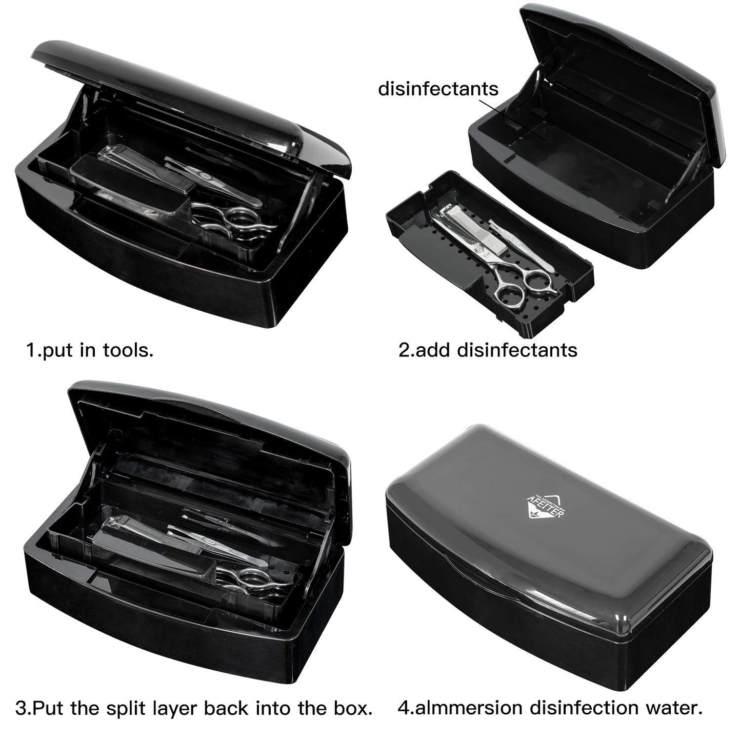 Nail Tool Sterilizer Box,Plastic Sterilizing Tray,The Disinfection Box for Nail Art Tools Is Applicable to Nail Art Tools, Tweezers, Hair Salons, Spas and Manicure Equipment-Black