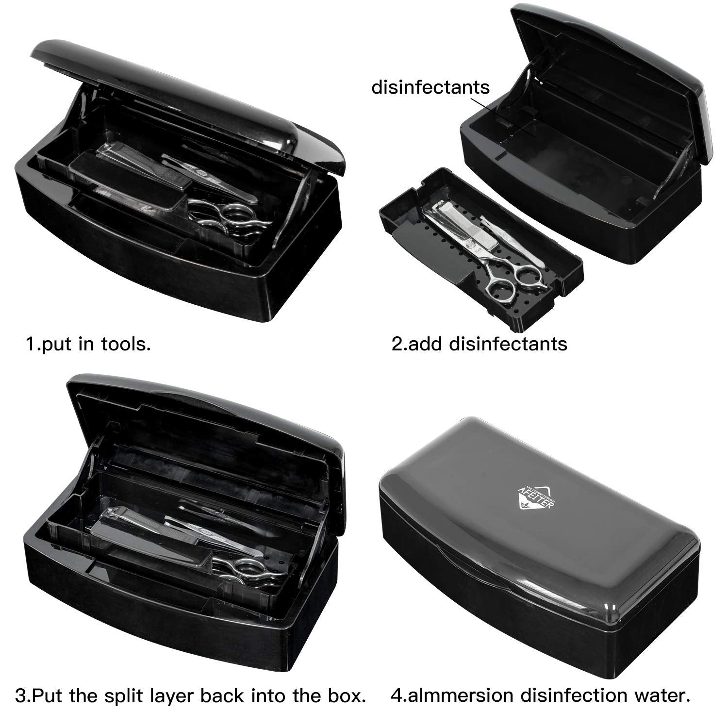 Nail Tool Sterilizer Box,Plastic Sterilizing Tray,The Disinfection Box for Nail Art Tools Is Applicable to Nail Art Tools, Tweezers, Hair Salons, Spas and Manicure Equipment-Black