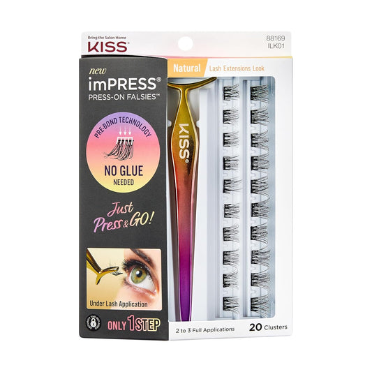 KISS  Falsies False Eyelashes, Lash Clusters, 'Natural', 12 Mm, Includes 20 Clusters, 1 Applicator, Contact Lens Friendly, Easy to Apply, Reusable Strip Lashes