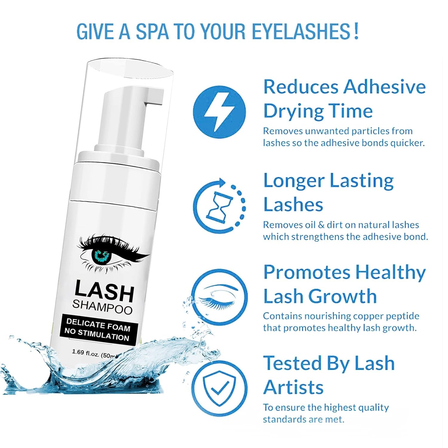 Lash Shampoo for Lash Extensions, Lash Fan with 50Ml Eyelash Foam Cleanser and 50 Pcs Eyelash Brush and Rinse Bottle Oil Free/Sulfate Free Eyelash Wash Remover for Eyelash Extension Wash, Black