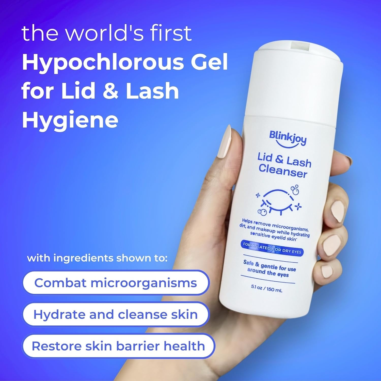 Lid & Lash Cleanser with Hypochlorous Acid - Optometrist Approved for Eye Irritation, Blepharitis, Demodex, and Dry Eyes - Helps Remove Microorganisms, Dirt, and Makeup