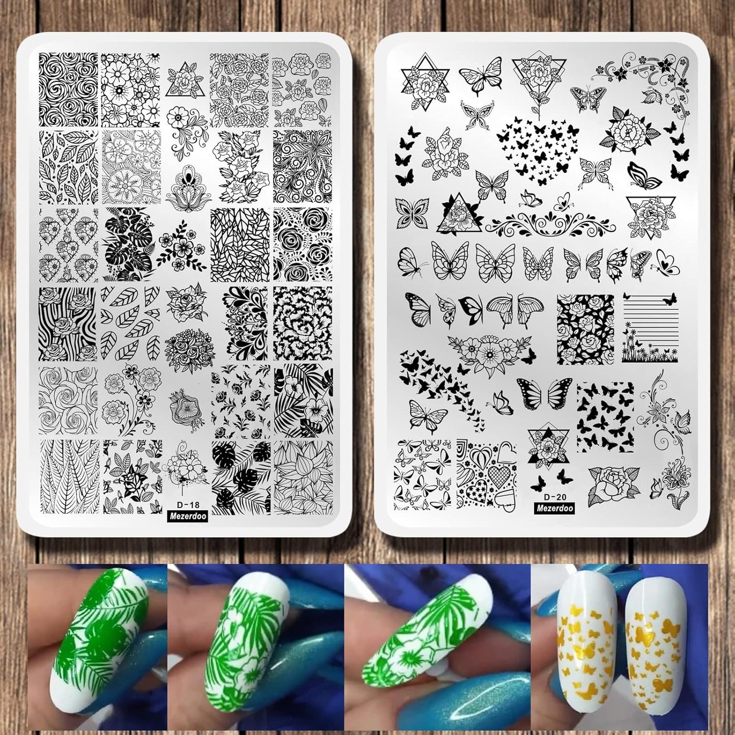 Swirl French Line Nail Stamping Plates Tip Stamp Plate Geometric Wave Stripes Snake Flower Art Stencils Printing Template 2Pcs Large Stainless Steel Tools 14.5×9.5Cm