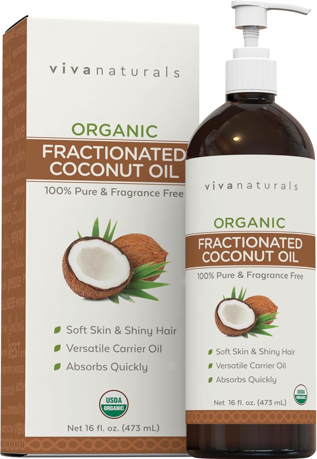 Organic Fractionated Coconut Oil - Skin & Hair Moisturizer, Relaxing Massage and Body Oil, Carrier Oil for Essential Oils Mixing, Pure Non-Greasy Coconut Oil for Skin and Hair, 16 Fl Oz