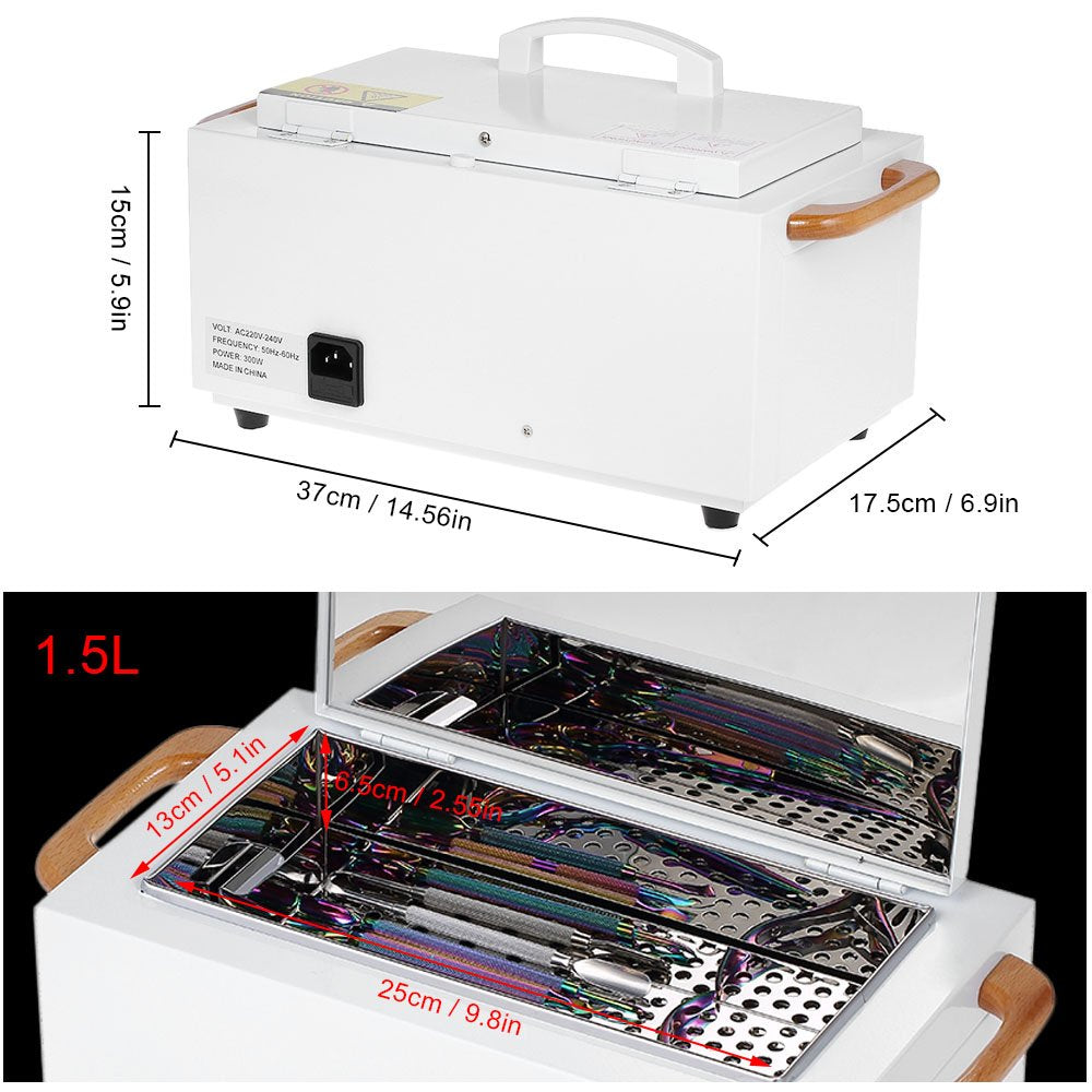 High Temperature Metal Tool Cleaning Box, 110V 300W 1.5L with Timer Manicure Pedicure SPA Salon Barber Equipment for Sundry Beauty Hair Nail Metal Tools with Handle