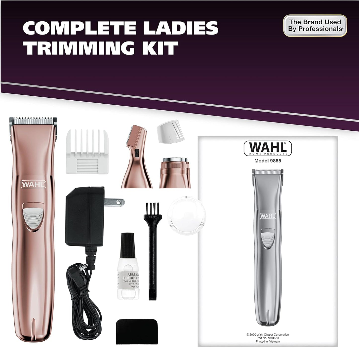 Pure Confidence Rechargeable Electric Razor, Trimmer, Shaver, & Groomer for Women with 3 Interchangeable Heads - Model 9865-2901V