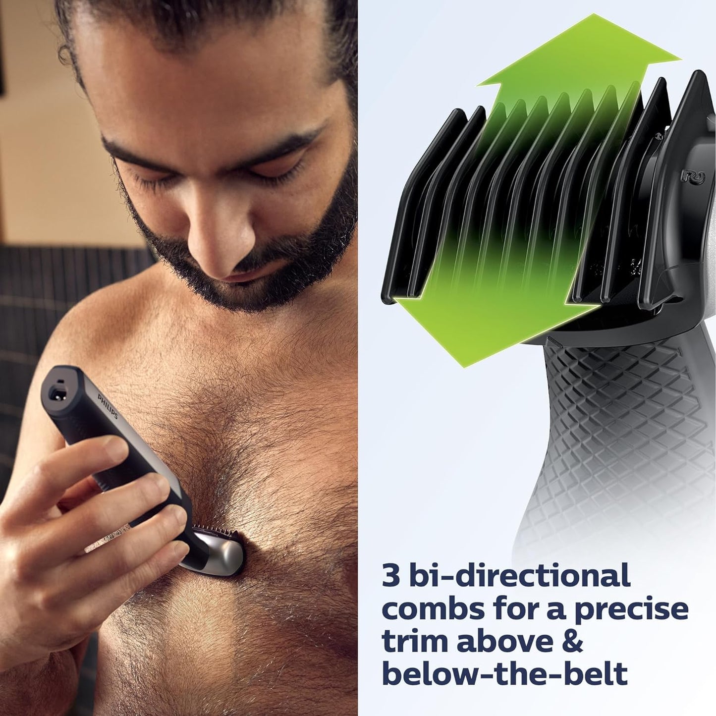 Bodygroom Series 5000 Showerproof Body & Manscaping Trimmer for Men with Back Attachment, BG5025/40