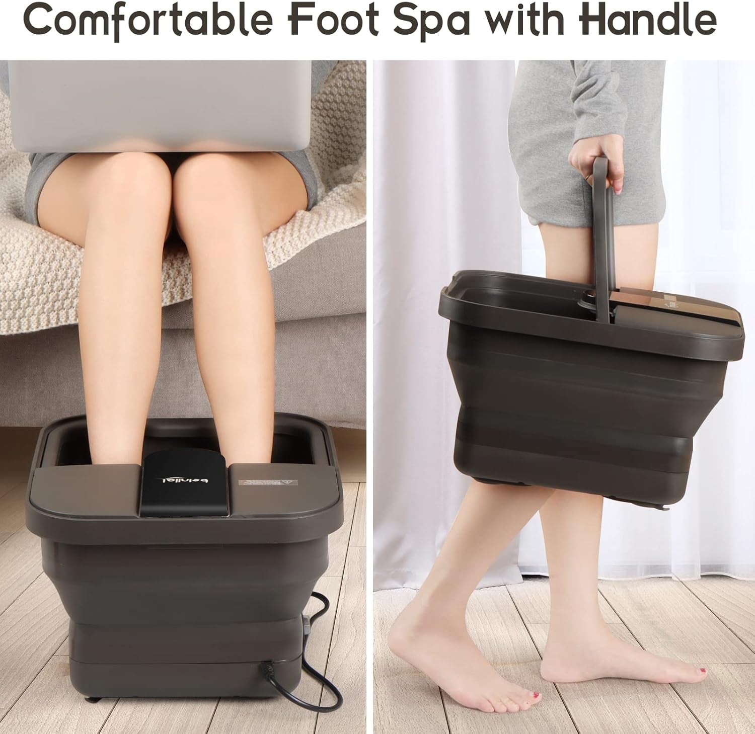 Collapsible Foot Spa,Foot Bath with Heat and Massage and Bubble Jets,Foot Soak Tub with Six Non Motorized Foot Rollers,Acupressure Massage Points,Red Light and Removable Pumice Stone