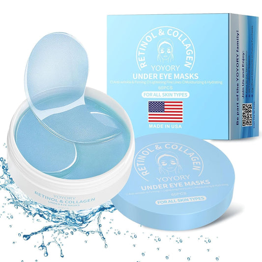 Under Eye Patches - Eye Gel Masks for Wrinkles, Dark Circles, Puffy Eyes, Fine Lines, Eye Bags Treatment with Hyaluronic Acid Collagen, Moisturizing Hydrating 60Pcs,Blue