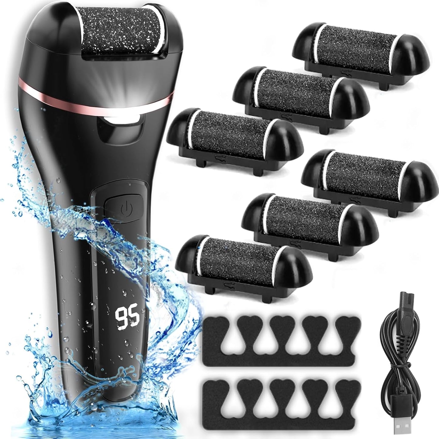 Electric Callus Remover for Feet with 3 Roller Heads 2 Speed Rechargeable Waterproof Professional Pedicure Kit 17 in 1 Foot File Tools Perfect for Dead Hard Cracked Dry Skin