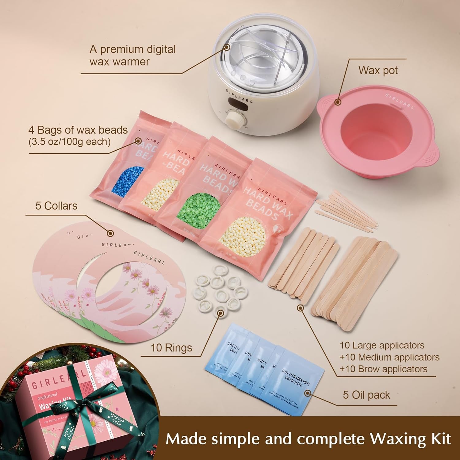 Premium Digital Waxing Kit for Women and Men, Wax Warmer Hair Removal at Home with Wax Beads & Silicone Pot, Target Different Types of Sensitive Skin Brazilian Bikini, Facial, Leg, Full Body