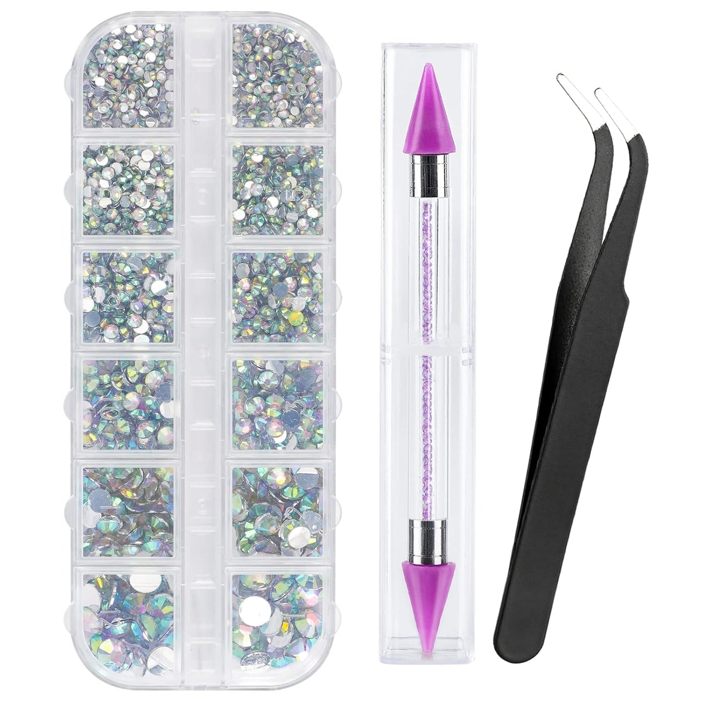 2784PCS Rhinestones Crystal AB Rhinestones for Nail with 5Pcs 3Ml B7000 Jewelry Glue and Pick up Tweezers and Nail Rhinestone Picker, Nail Art Tools,Stocking Stuffers Gifts for Women