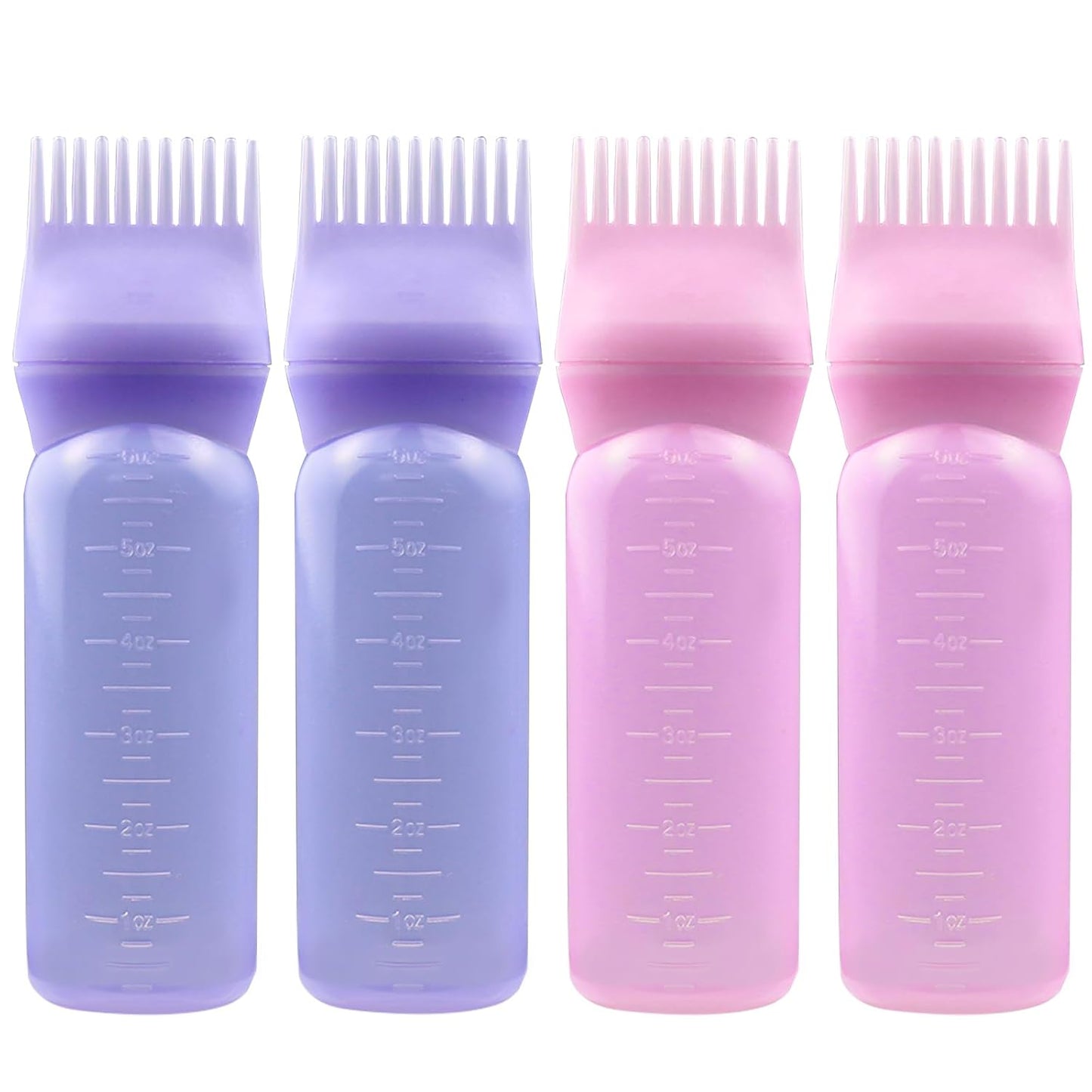 4PCS Hair Oiler Comb Bottle, Root Applicator for Scalp Oil and Hair Oiling, 6Oz (Pink, Purple, White, Black)