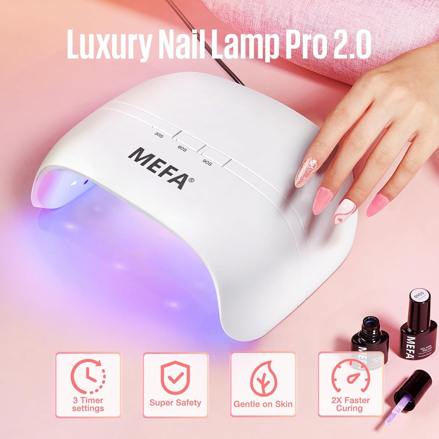 UV Nail Lamp, 72W UV Light for Gel Nails with 21Pcs Lamp Beads, 3 Timers UV Dryer for Gel Nail Polish Polygel Fast Curing, LED Nail Lamp Professional UV Light for Home Salon Nail Tools