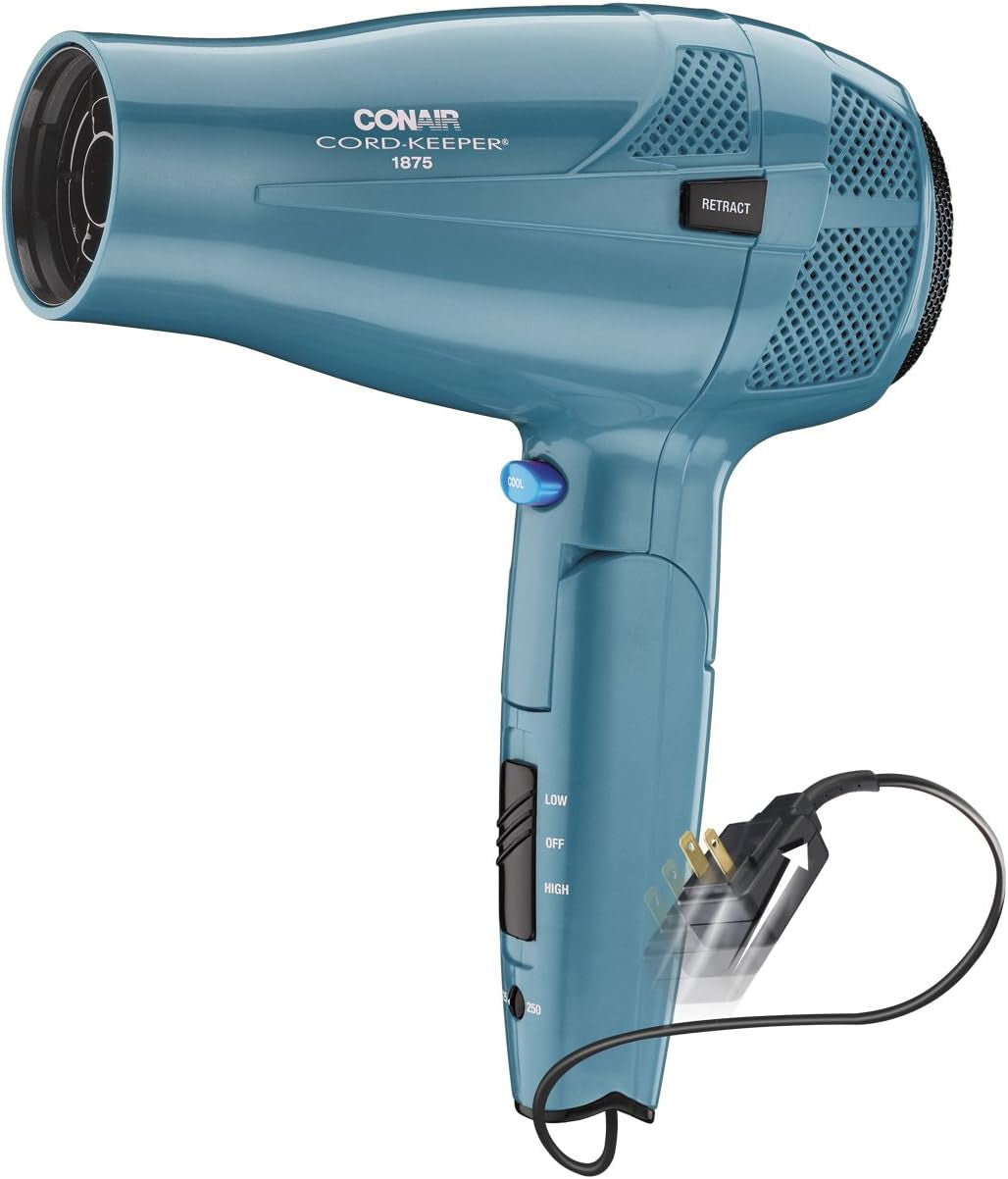 Hair Dryer with Folding Handle and Retractable Cord, 1875W Travel Hair Dryer,  Blow Dryer