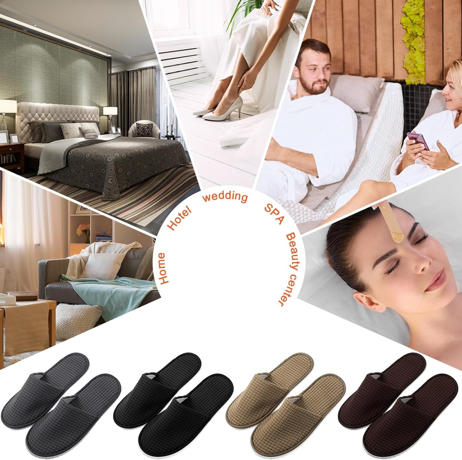 12 Pair House Slipper for Guest Non Slip Disposable Slipper for Travel Washable Reusable Closed Toe Hotel Bridesmaid Indoor Spa Wedding Party Shoeless Home