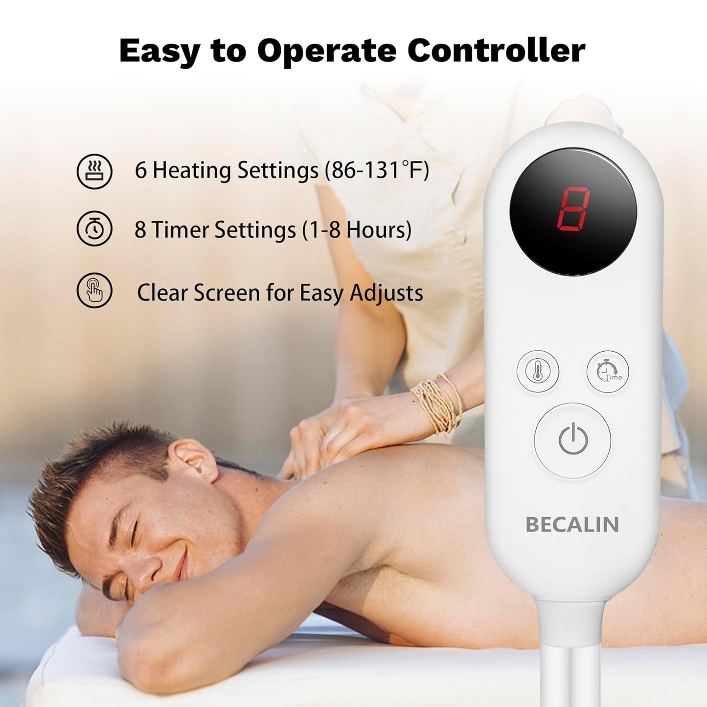 Massage Table Warmer Heating Pad Professional SPA Massage Bed Warmer with 8 Timer & 6 Heat Settings & Overheat Protection for Massage Bed & Spa, Thickened & Soft Fleece, 31" X 71"