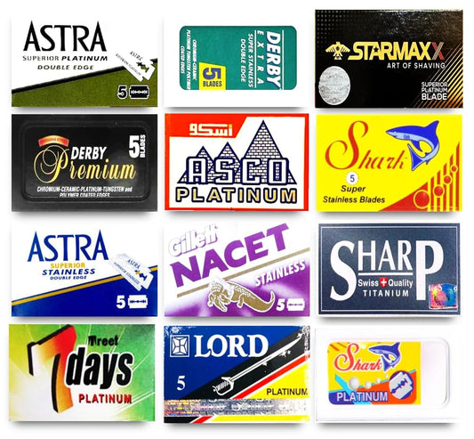 Astra-Derby-Shark-Starmaxx-Sharp-Lord 60 Quality Double Edge Razor Blades Sampler (12 Different Brands)