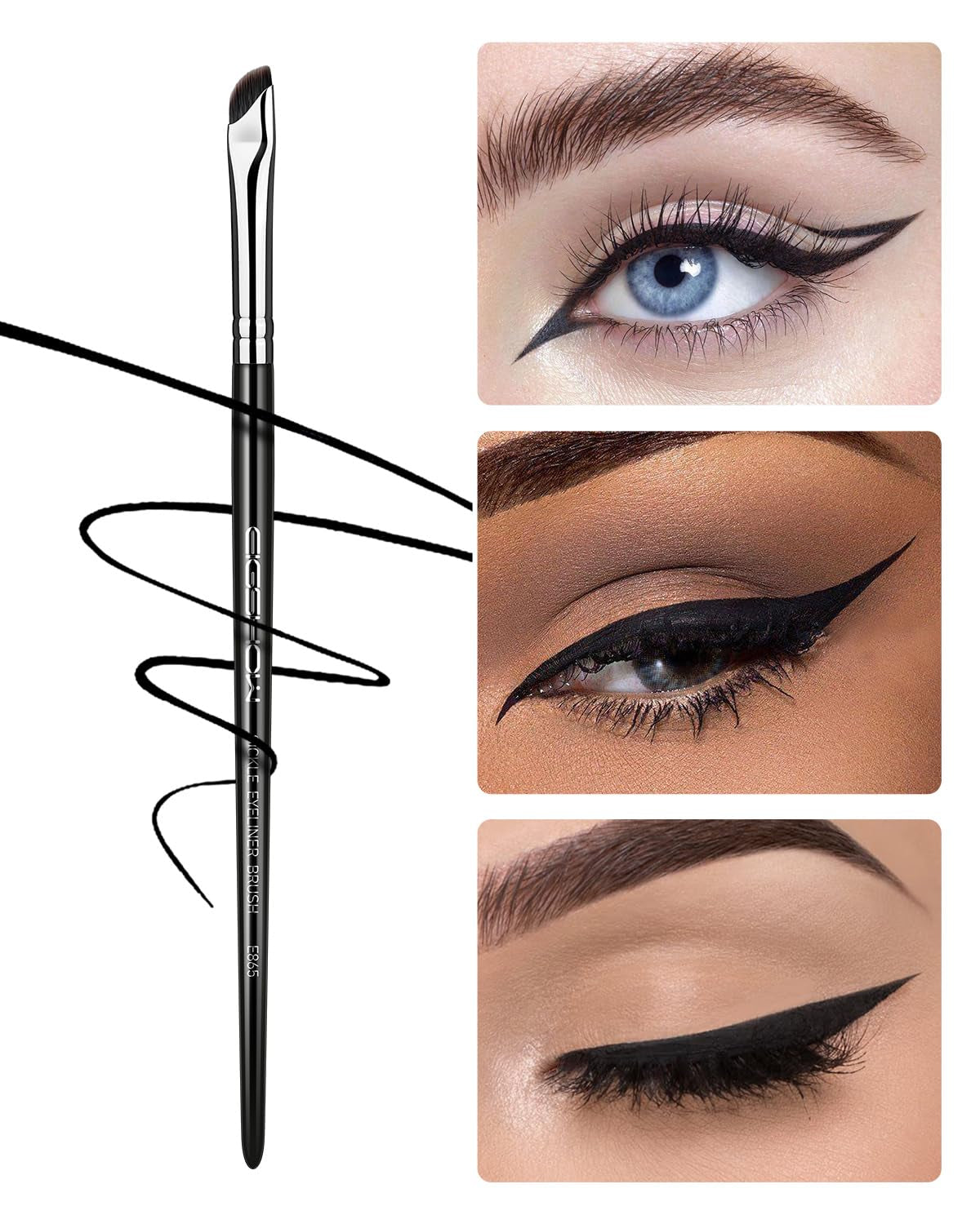 Eyeliner Brush,  Sickle Angled Eyeliner Brush Gel Eye Liner Makeup Brush for Precise Eyeliner Eyebrow Eyelid Ultra Thin with Curved Bristle - Black