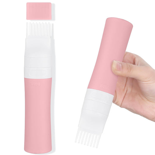 Silicone Root Comb Applicator Bottle with Lid Oil Applicator for Hair Dye Hair Oiling Bottles with Graduated Scale (Pink)