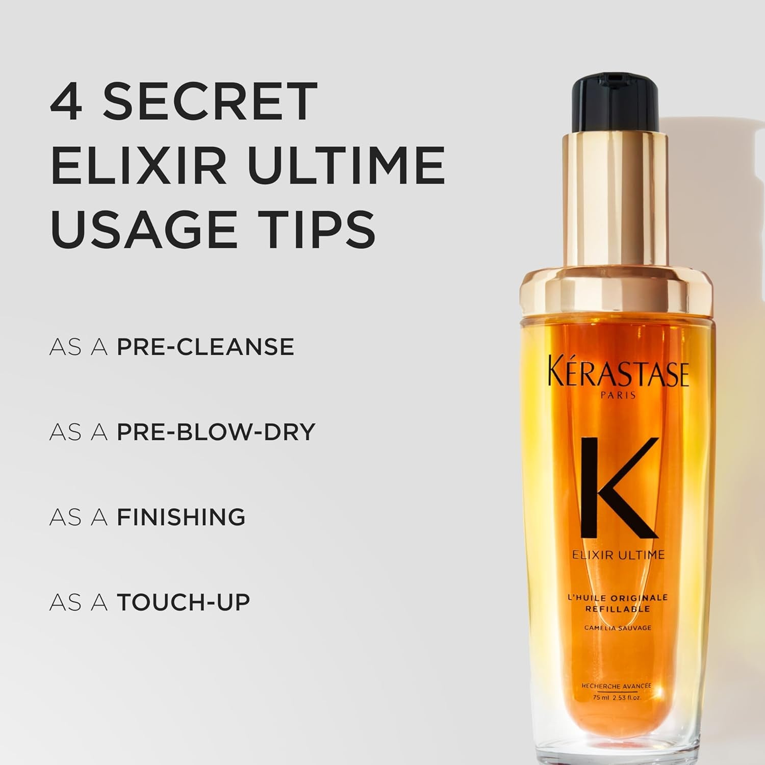 Elixir Ultime L'Huile Original Hair Oil for All Hair Types - Hydrates, Strengthens and Adds Shine with Heat Protection and Frizz Control, with Wild Camellia