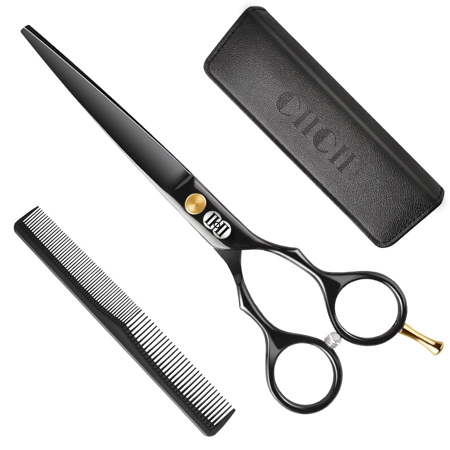 Hair Cutting Scissors Shears Kit, Professional Hairdressing Scissors Set (Hair Beard Trimming Shaping Grooming Thinning Shears) for Men Women Hairdresser Home Salon Barber Haircut Kit (Black)