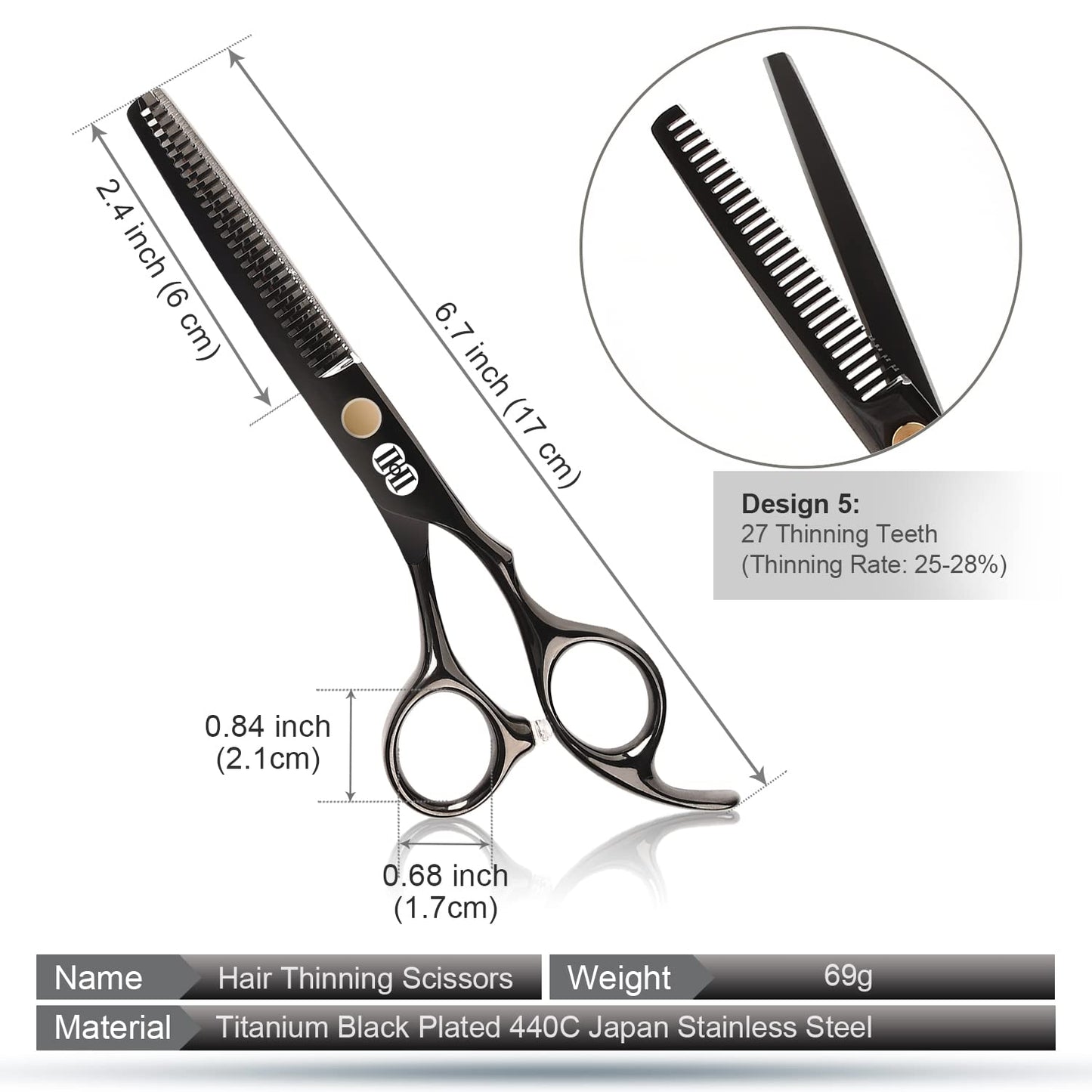 Hair Cutting Scissors Shears Kit, Professional Hairdressing Scissors Set (Hair Beard Trimming Shaping Grooming Thinning Shears) for Men Women Hairdresser Home Salon Barber Haircut Kit (Black)