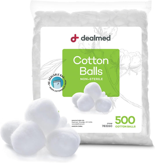 Cotton Balls for Face, Makeup & Nail Polish Remover, Medical Uses, & DIY Crafts | Non-Sterile Bulk Pack | Resealable Zip-Locked Bag | 100% Pure Cotton - Soft, Absorbent, Gentle (500 per Bag)