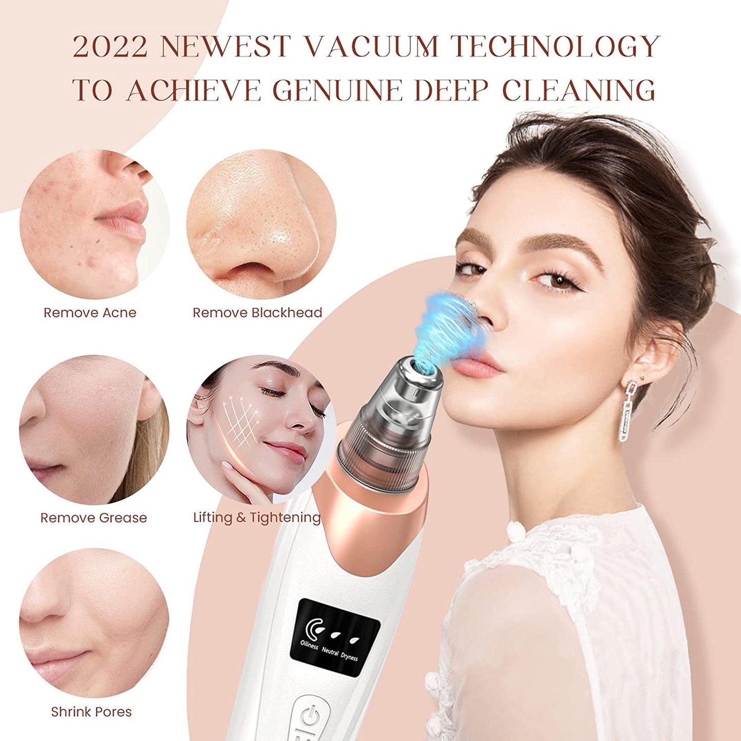 2024 Blackhead Remover Pore Vacuum,Facial Pore Cleaner-5 Suction Power,5 Probes,Usb Rechargeable Blackhead Vacuum Kit Electric Acne Extractor Tool for Adult (White)