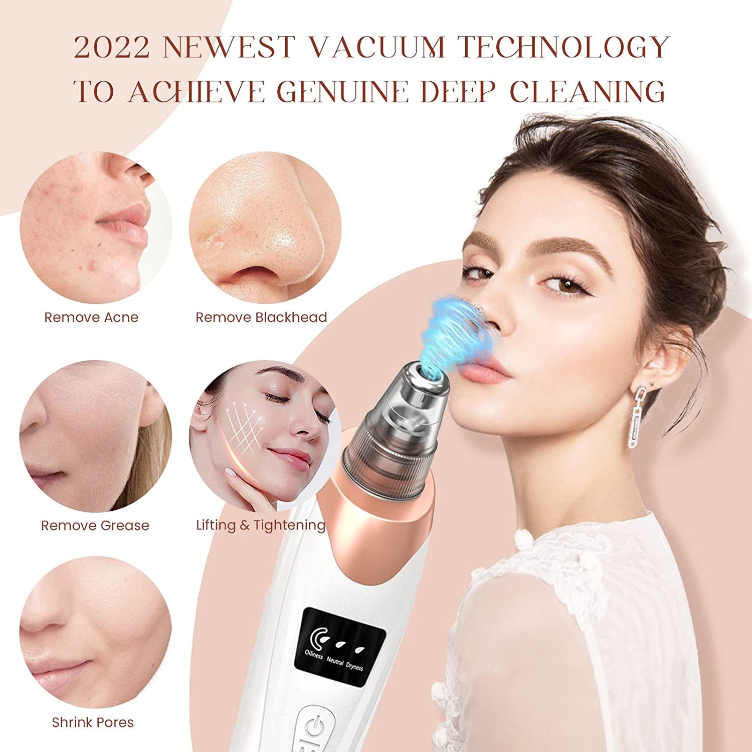 2024 Blackhead Remover Pore Vacuum,Facial Pore Cleaner-5 Suction Power,5 Probes,Usb Rechargeable Blackhead Vacuum Kit Electric Acne Extractor Tool for Adult (White)