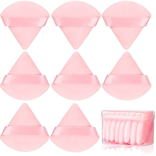 8 Pcs Cotton Powder Puff Face, Triangle Super Soft for Both Dry and Wet Makeup Setting/Concealer/Loose and Body Powder/Foundation/Blush Makeup Sponge Set (Pink)