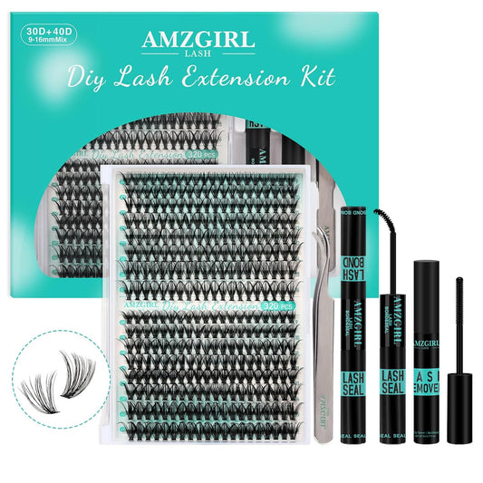 Lash Clusters Kit 320Pcs,Diy Individual Lashes Clusters Kit,Lash Bond and Seal,Lash Remover for Eyelashes Extensions,Lash Applicator Tool for False Eyelash Cluster Kit at Home(3040D,D-Mix9-16Mm Kit)