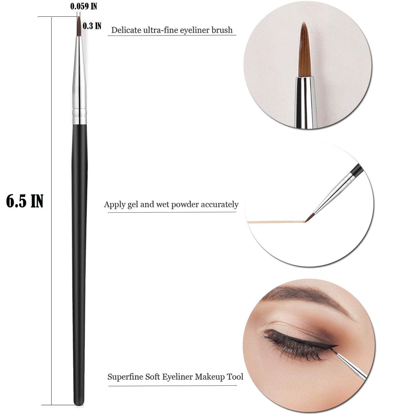 Fine Angled Eyeliner Brush,  Ultra Thin Precision Eyeliner Makeup Brushes Set, Fine Point Eyeliner Brush, Synthetic Bristles Eye Makeup Tool (3 Pcs)